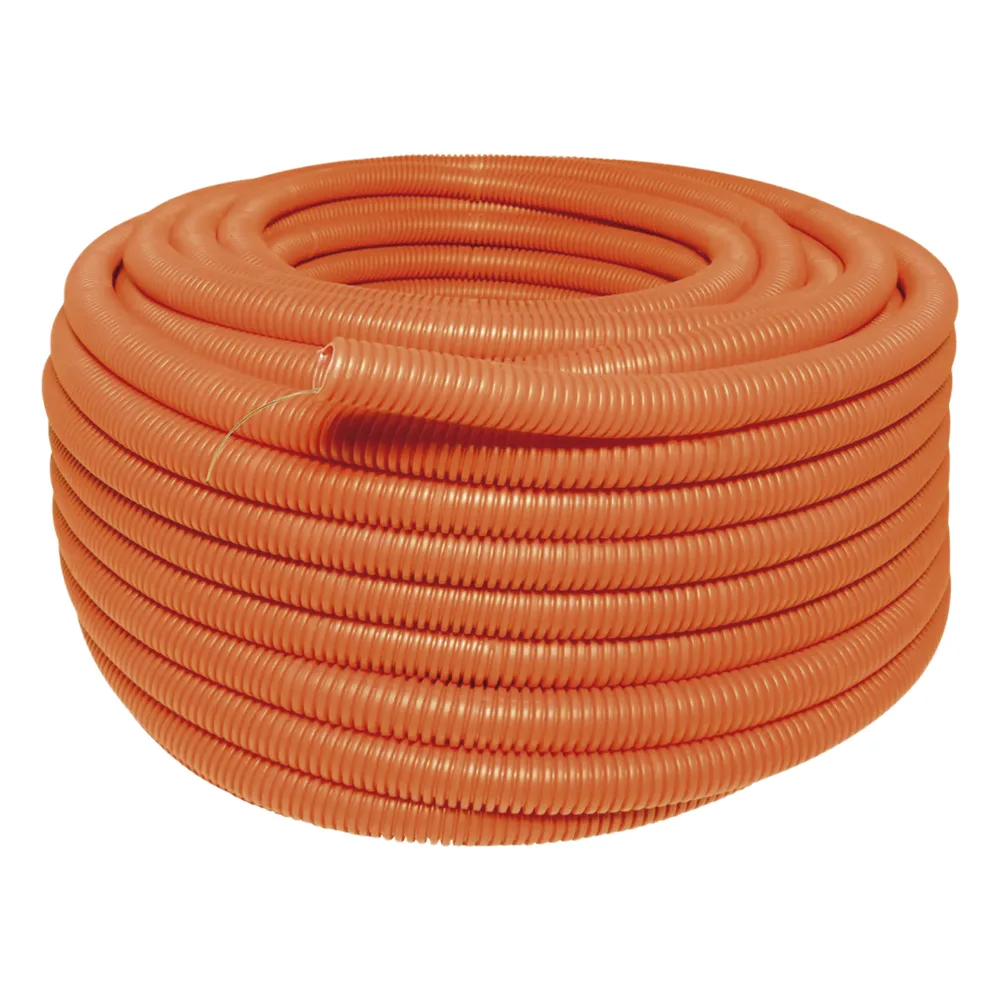Manguera Poliducto Corrugado Flexible Naranja Reforzado de 1" x 50 m Para Instalaciones Eléctricas /Polietileno Alta Densidad HDPE/ Con guía /Resistente a Intemperie.