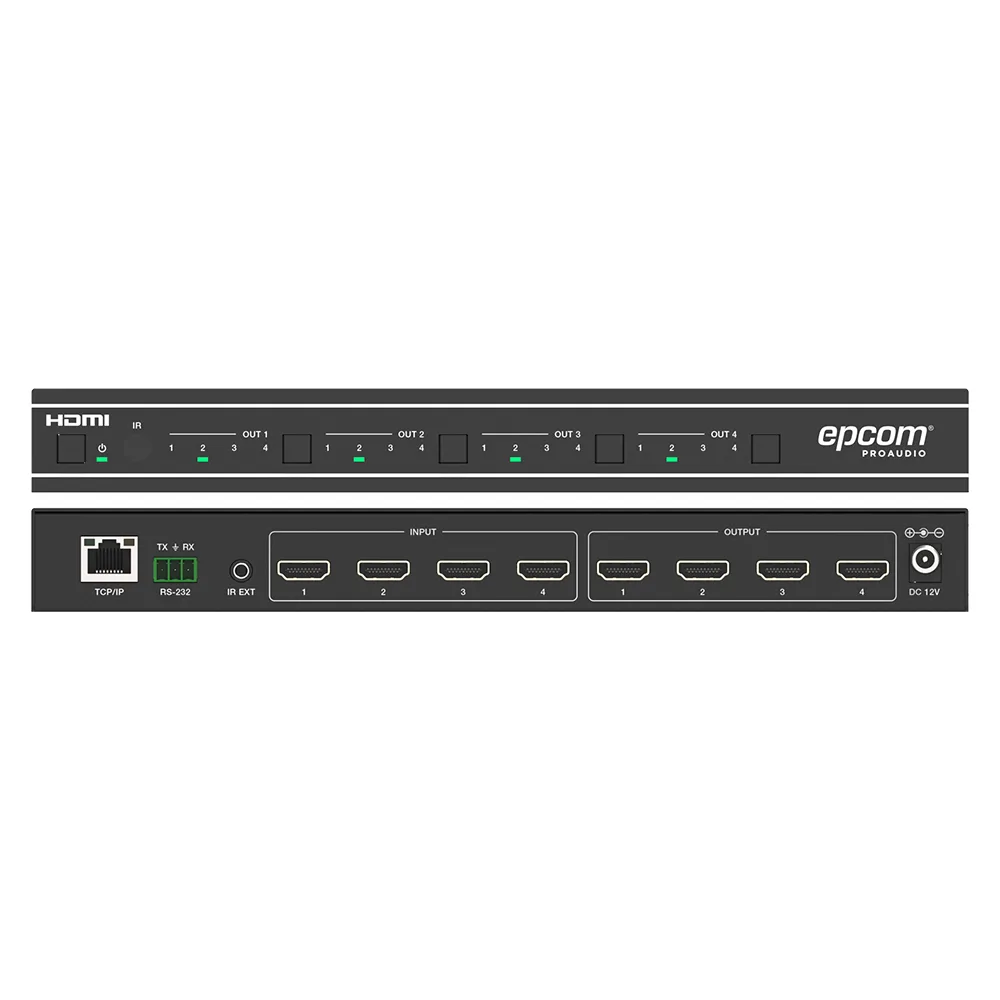 Matriz HDMI 4×4 | Video Wall | Seamless Switch | 10 Modos de Visualización |  4K@60Hz 4:4:4 | HDMI 2.0b y HDCP 2.2 | Control vía Web, IR, RS-232 y TCP/IP – vista 4