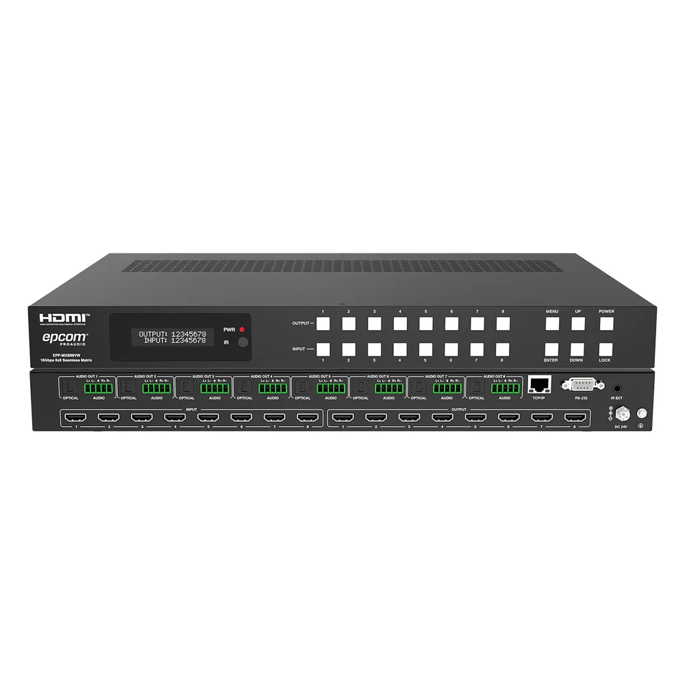 Matriz HDMI 8x8 | 4K60 Seamless | 18Gbps | Video Wall y Multivista (Multiview) | Audio Balanceado | Control Web RS-232 IR – vista 2