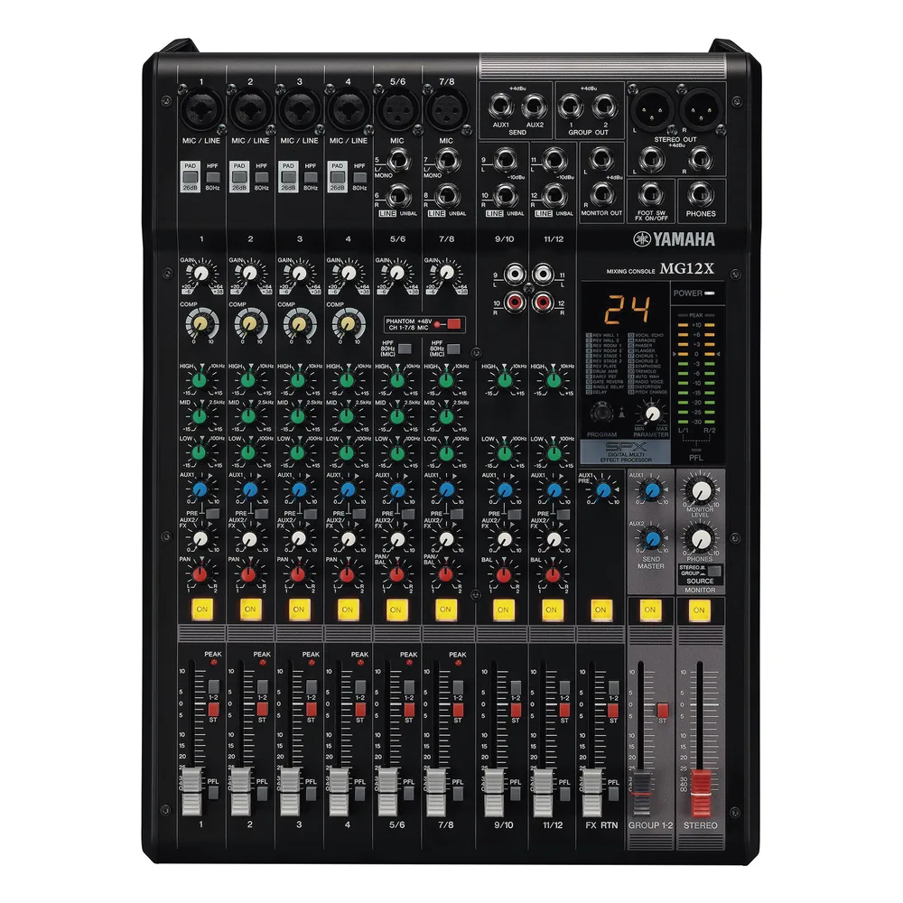 Mezcladora de Audio | 12 Canales | 6 Entradas de Micrófono/línea | 2 Entradas Estéreo | Efectos Integrados | Alimentación Phantom | MG12X – vista 2