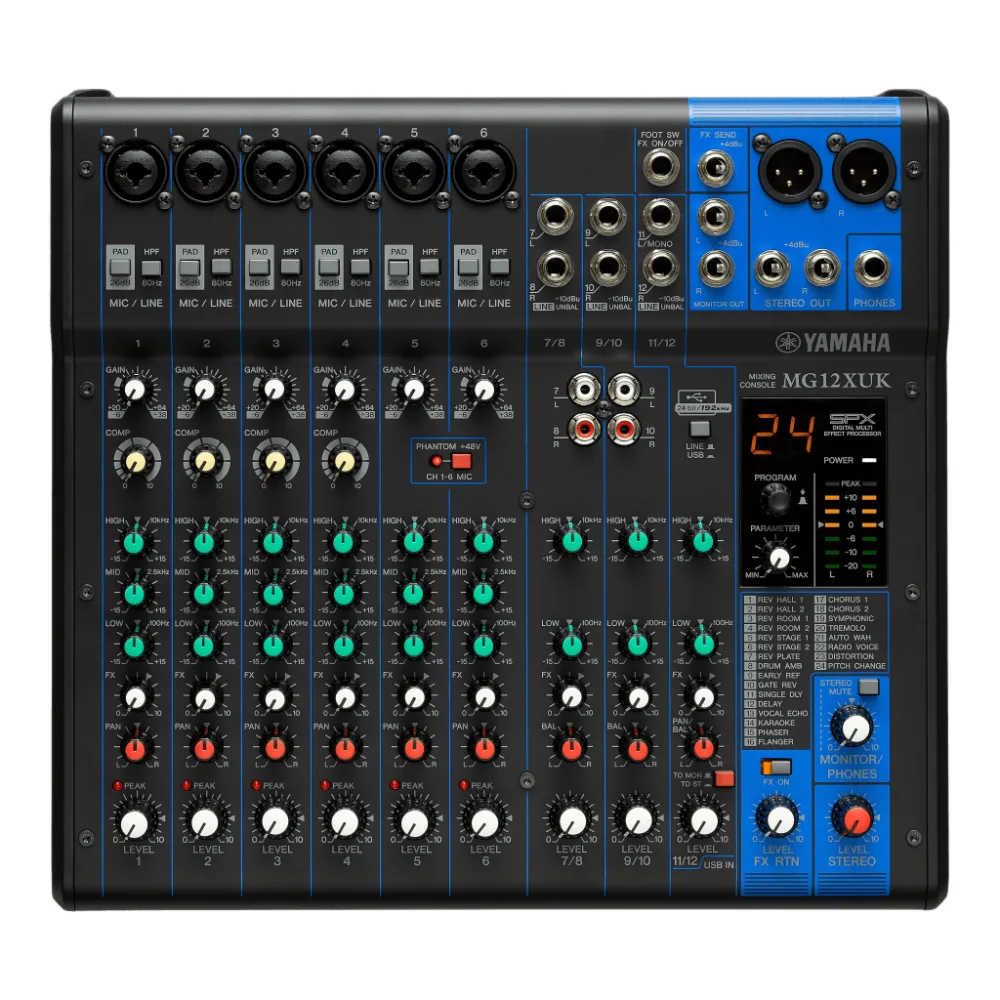 Mezcladora de Audio | 12 Canales | 6 Entradas de Micrófono/línea | 2 Entradas Estéreo | Efectos Integrados | Alimentación Phantom | USB | Con Perillas de Nivel – vista 2