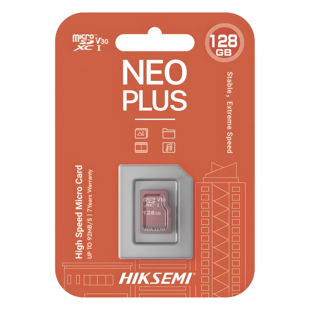 MicroSD HIKSEMI NEO Plus / 128 GB / 95 MB/s Lectura / 50 MB/s Escritura / Clase 10 U3 / TLC NAND / Especializada Para Videovigilancia 24/7 – vista 2