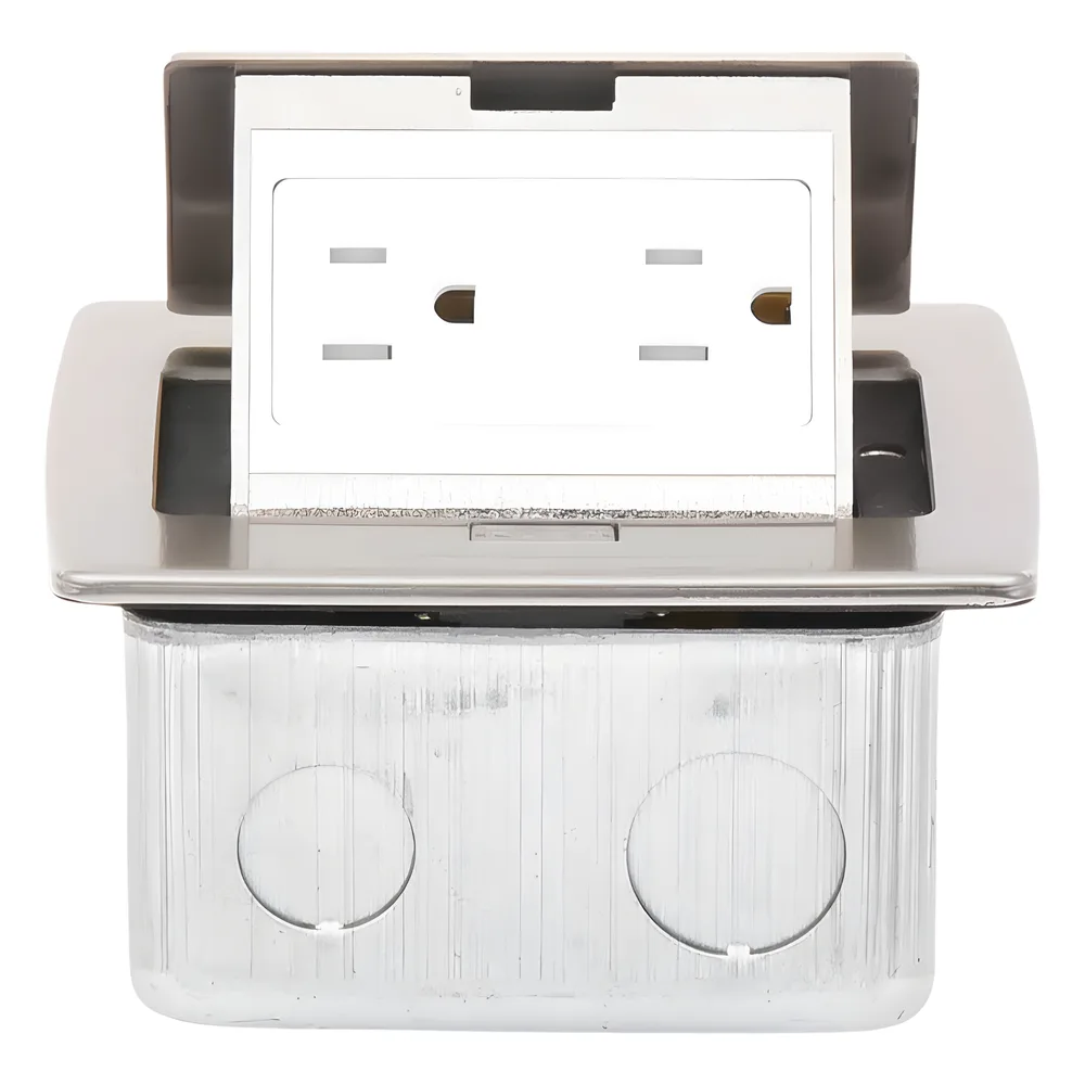 Mini Caja de Piso Rectangular en Acero Inoxidable con 2 Contactos Eléctricos (11000-21201) – vista 2