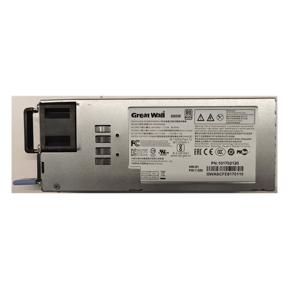 Módulo de Alimentación Redundante / 550 W / CRPS / 100-240 VAC / Protección Sobrecorriente / Compatible Chasis 12 Ranuras