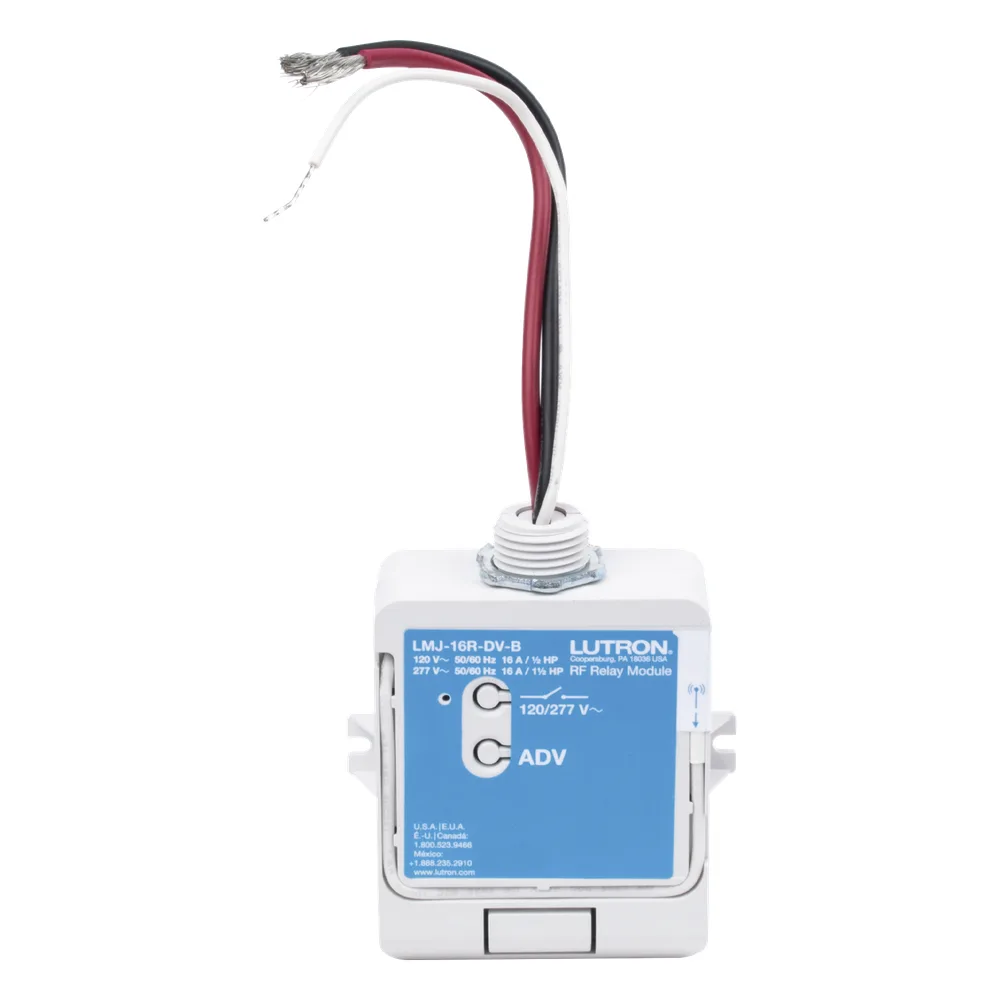 Módulo de relé de radiofrecuencia con tecnología Softswitch, conmuta hasta 16 A de propósito general, 120/277 V, apto para plenum, compatible con RA2 Select, RadioRA 2 y HomeWorks – vista 3