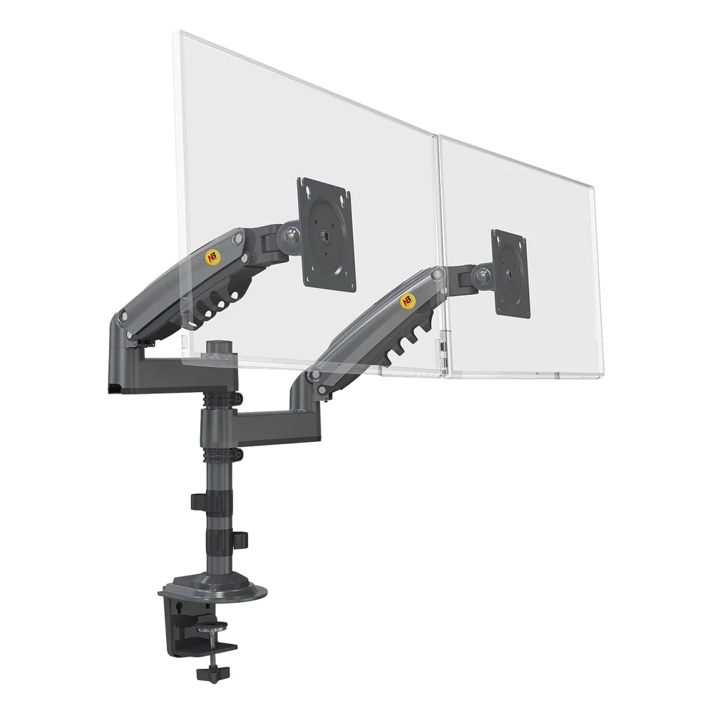 Montaje de Escritorio articulado para 2 monitores de 17 a 27" / Soporta hasta 9kg por monitor / Vesa 75 x 75 / 100 x 100 / Acero / Rotación: 360°