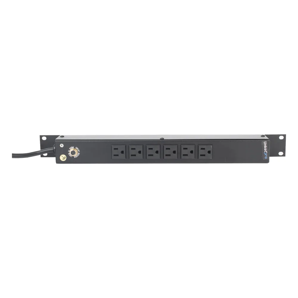 Multicontacto Horizontal (PDU) de 6 Contactos (NEMA 5-15R) Rack 19" 1UR. Voltaje Entrada/Salida: 120Vca/15A