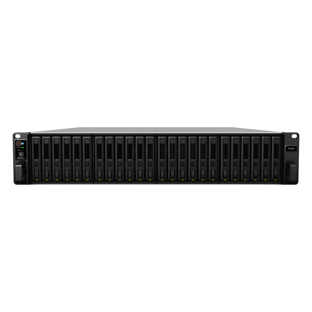 NAS Todo Flash FlashStation FS3600 | 24 Receptáculos | Intel Xeon D-1567 12 Núcleos | 16 GB RAM (Ampliable a 128 GB) | 195,000 IOPS Escritura Aleatoria iSCSI 4K | 10 GbE | Compatible con Virtualización | Protección de Datos Int – vista 2