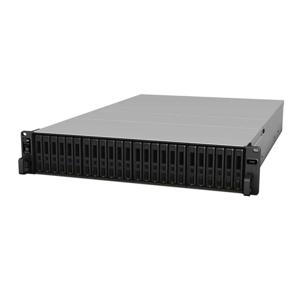 NAS Todo Flash FlashStation FS3600 | 24 Receptáculos | Intel Xeon D-1567 12 Núcleos | 16 GB RAM (Ampliable a 128 GB) | 195,000 IOPS Escritura Aleatoria iSCSI 4K | 10 GbE | Compatible con Virtualización | Protección de Datos Int – vista 4