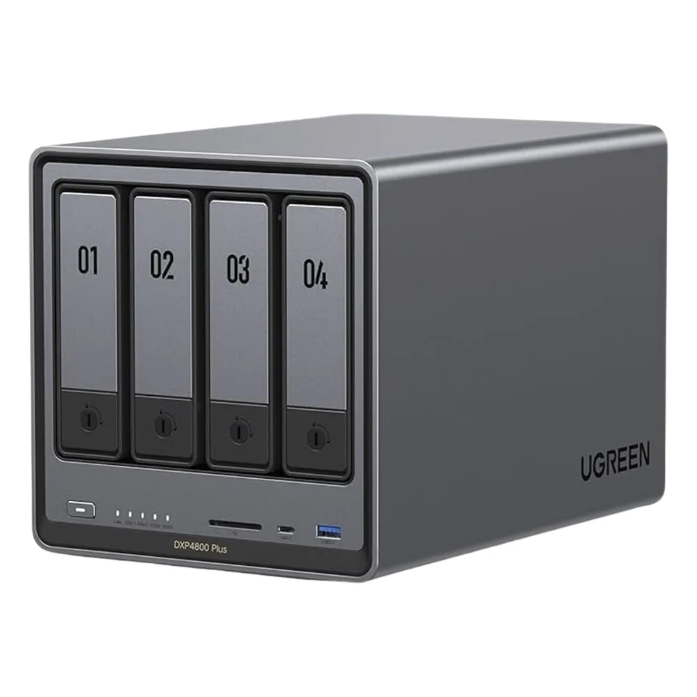 NAS UGREEN NASync DXP4800 Plus / Procesador Intel Pentium Gold 8505 5 Núcleos / 4 Bahías SATA + 2 M.2 NVMe PCIe 4.0 / 8GB DDR5 Expandible a 64GB / 10GbE + 2.5GbE / USB 3.2 Gen 2 Tipo C / HDMI 4K / Sistema Almacenamiento Conectado Red