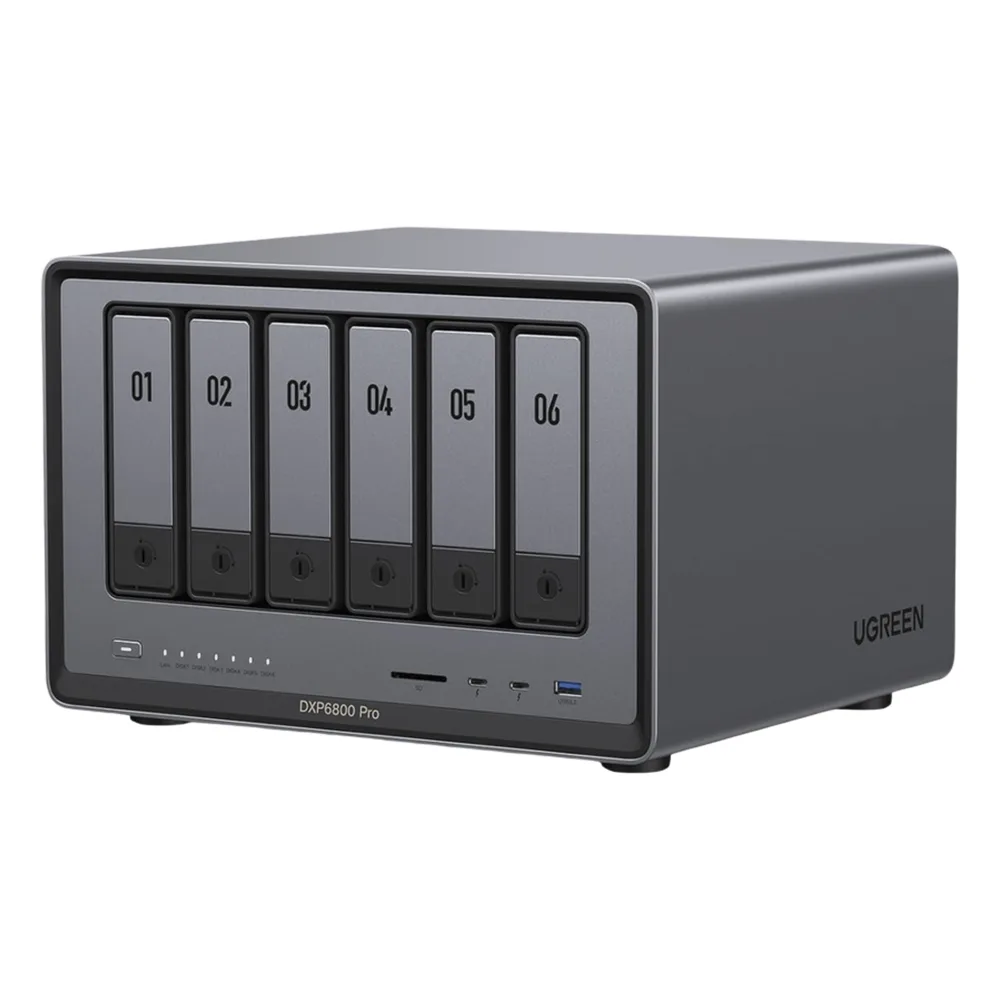 NAS UGREEN NASync DXP6800 Pro / Intel Core i5-1235U 10 Núcleos / 6 Bahías SATA + 2 M.2 NVMe / 2 Puertos Thunderbolt 4 / 2 Puertos 10GbE / 8K HDMI / PCIe 4.0 x4 / DDR5 Hasta 64GB / Compatibilidad Multiplataforma