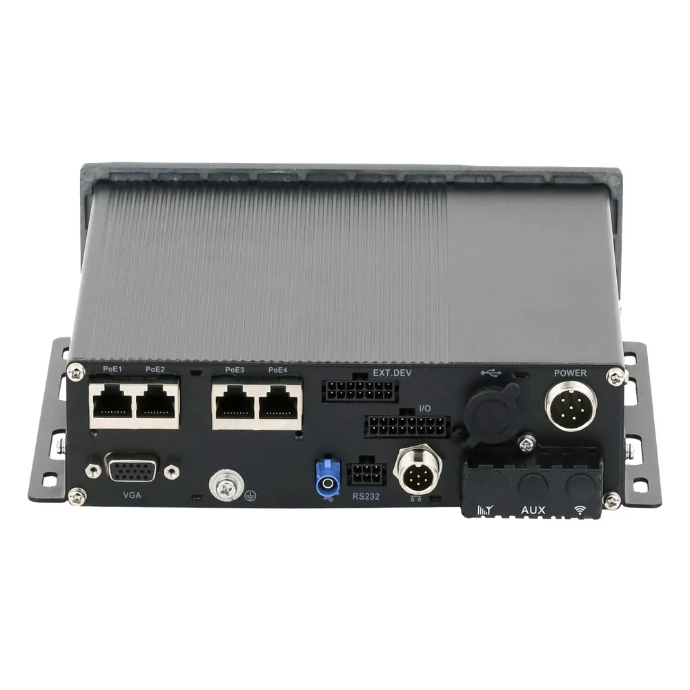 NVR Móvil Vehicular de 8 Canales / 4 PoE + 4 vía Switch / 2 Megapixel / H.265 / GPS + Sensor G / 2 Bahías HDD / RJ45 / Aluminio Industrial – vista 4