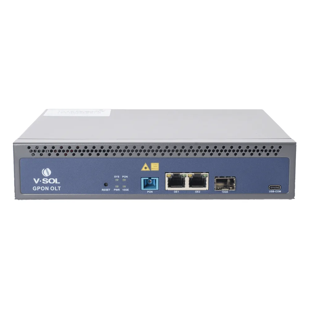OLT de 1 puerto GPON SC/UPC + 3 puertos Uplink (2 puertos Gigabit Ethernet + 1 puerto SFP/SFP+), Fuente de alimentación redundante AC/DC , hasta 128 ONUS