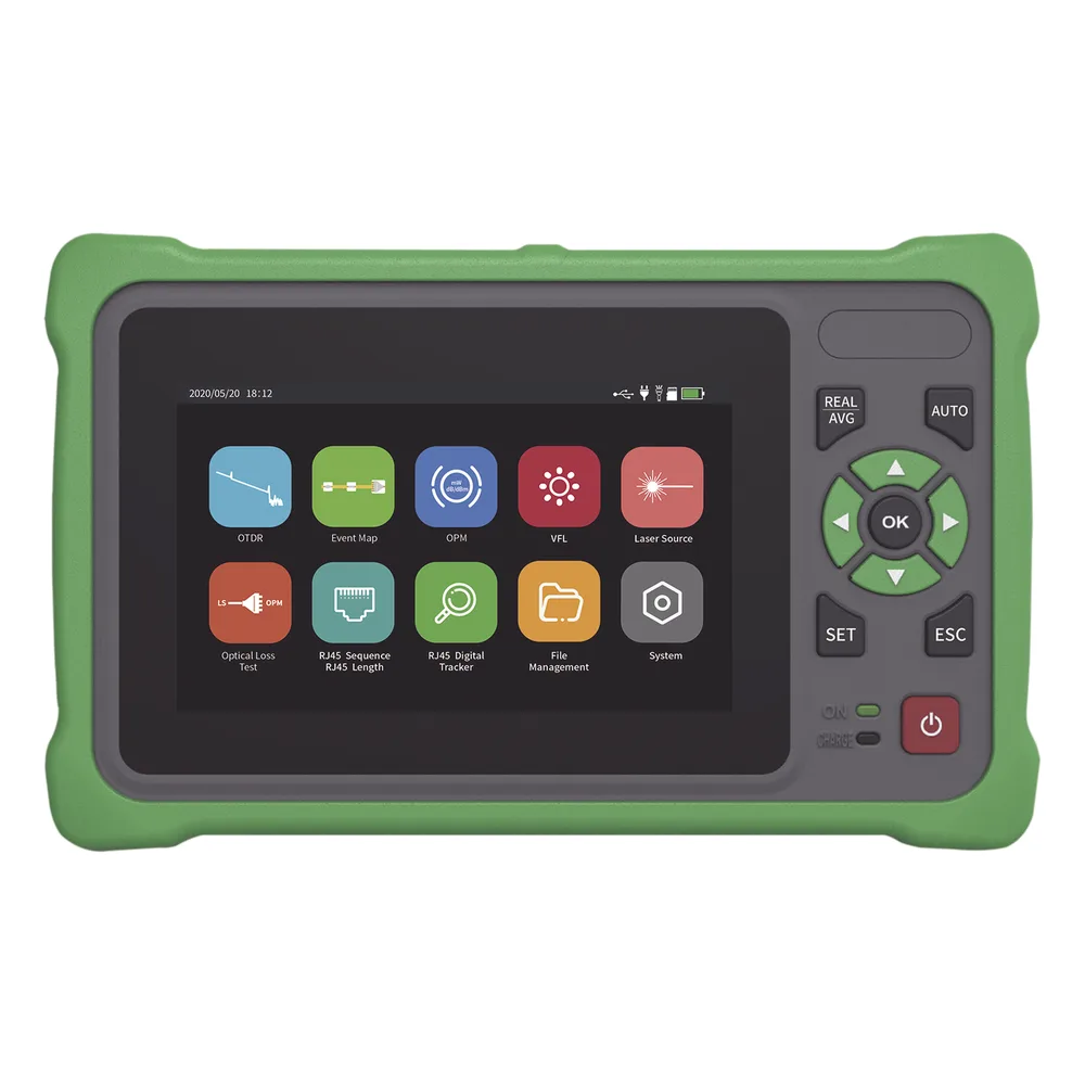 OTDR Touch para Pruebas en los Enlaces de Fibra Óptica / Longitudes de Onda 1310nm y 1550nm / Función VFL 10mW / Función OPM / Función de Mapeo de Cables de Red RJ45 / Recargable / Distancia de Prueba de hasta 260 Kilóme