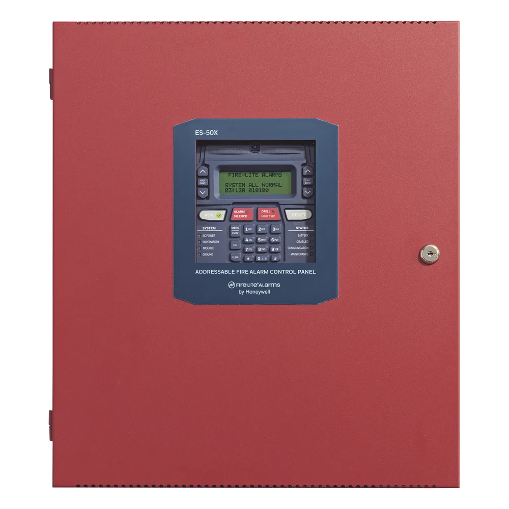 Panel de detección de incendio direccionable inteligente con comunicador dual POTS/IP preinstalado, 50 dispositivos en un lazo SLC, 2 NAC Clase A/B, programación por USB