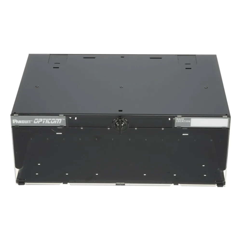 Panel de Distribución de Fibra Óptica, Acepta 12 Placas FAP o FMP, Bandeja Deslizable e Inclinable Hacia Abajo, Hasta 288 Fibras, Color Negro, 4UR – vista 3