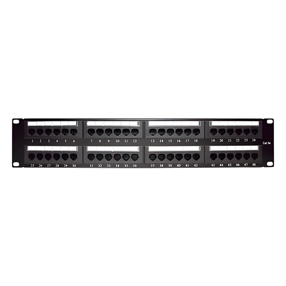 Panel de Parcheo de Impacto (110) UTP de 48 Puertos Cat5e 19 Pulgadas (48.26 cm), 2U con Barra para Organizar Cable