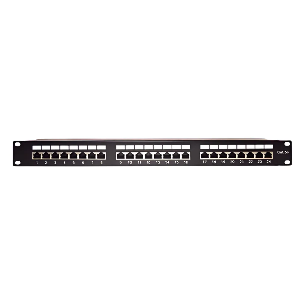 Panel de Parcheo de Impacto Blindado (STP) de 24 Puertos Cat5e, 19 Pulgadas