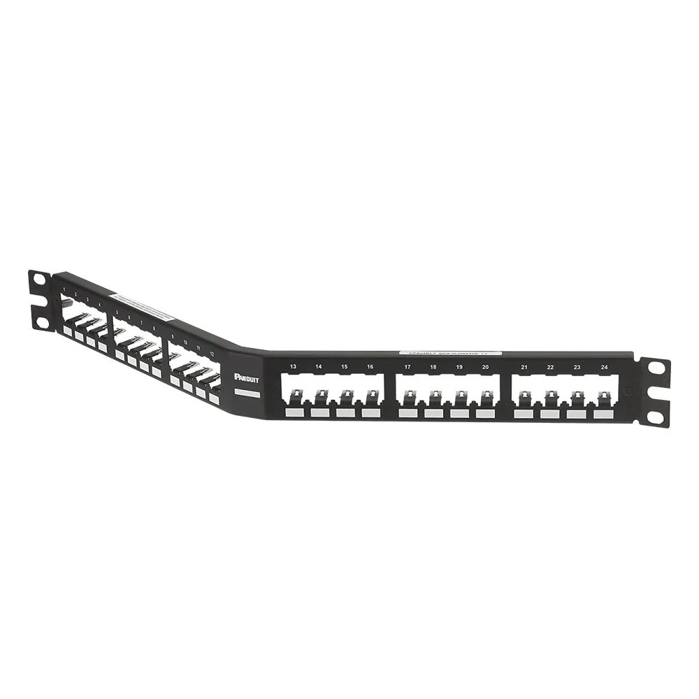 Panel de Parcheo Modular Mini-Com (Sin Conectores), Angulado, Totalmente Blindado, de 24 Puertos, 1UR