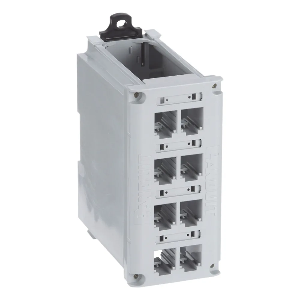 Panel de Parcheo Modular para Cobre, de Instalación en Riel DIN Estándar de 35 mm (1.38 pulgadas), 8 Puertos Mini-Com, Color Gris – vista 3