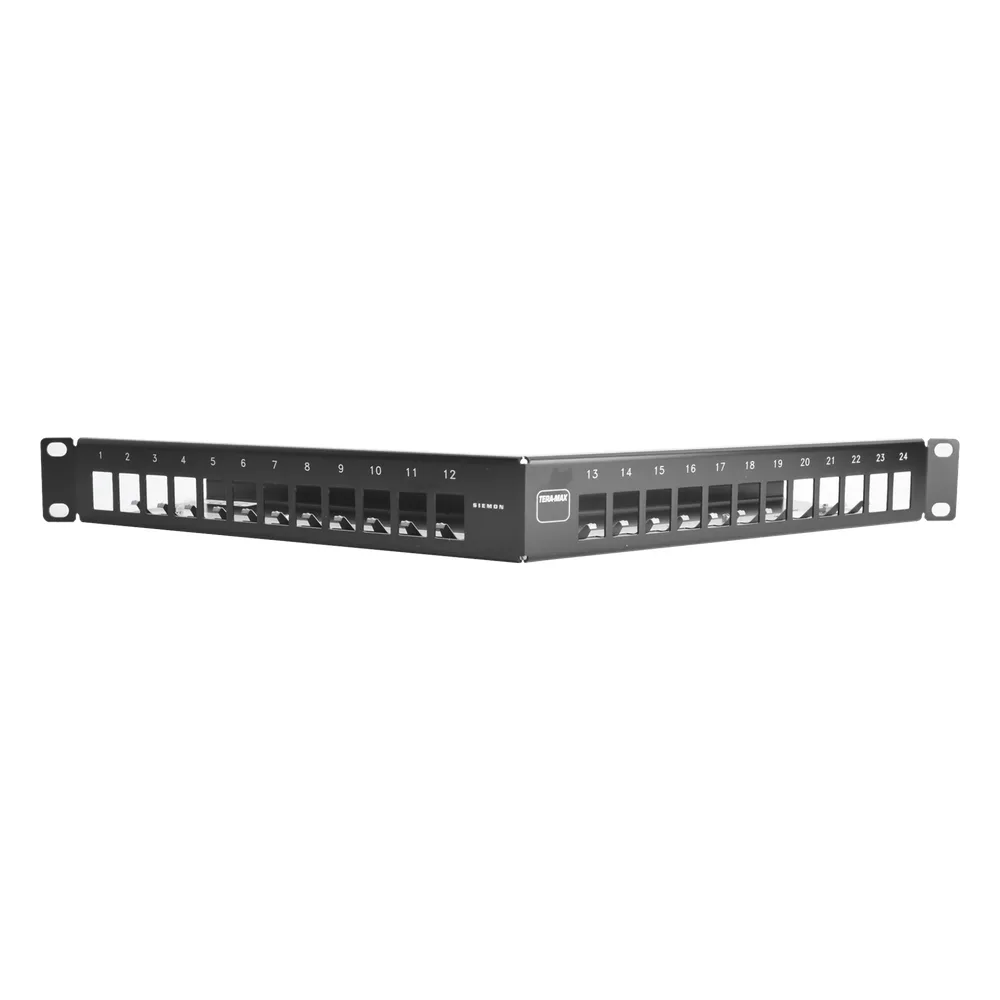 Patch Panel TERA-MAX de 24 Puertos, Modular, Angulado, Color Negro, 1UR