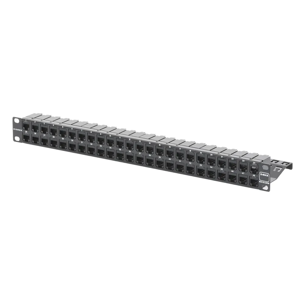 Patch Panel Z-Max de 48 Puertos, Blindado, Precargado con Jacks Categoría 6A, Plano, 1UR