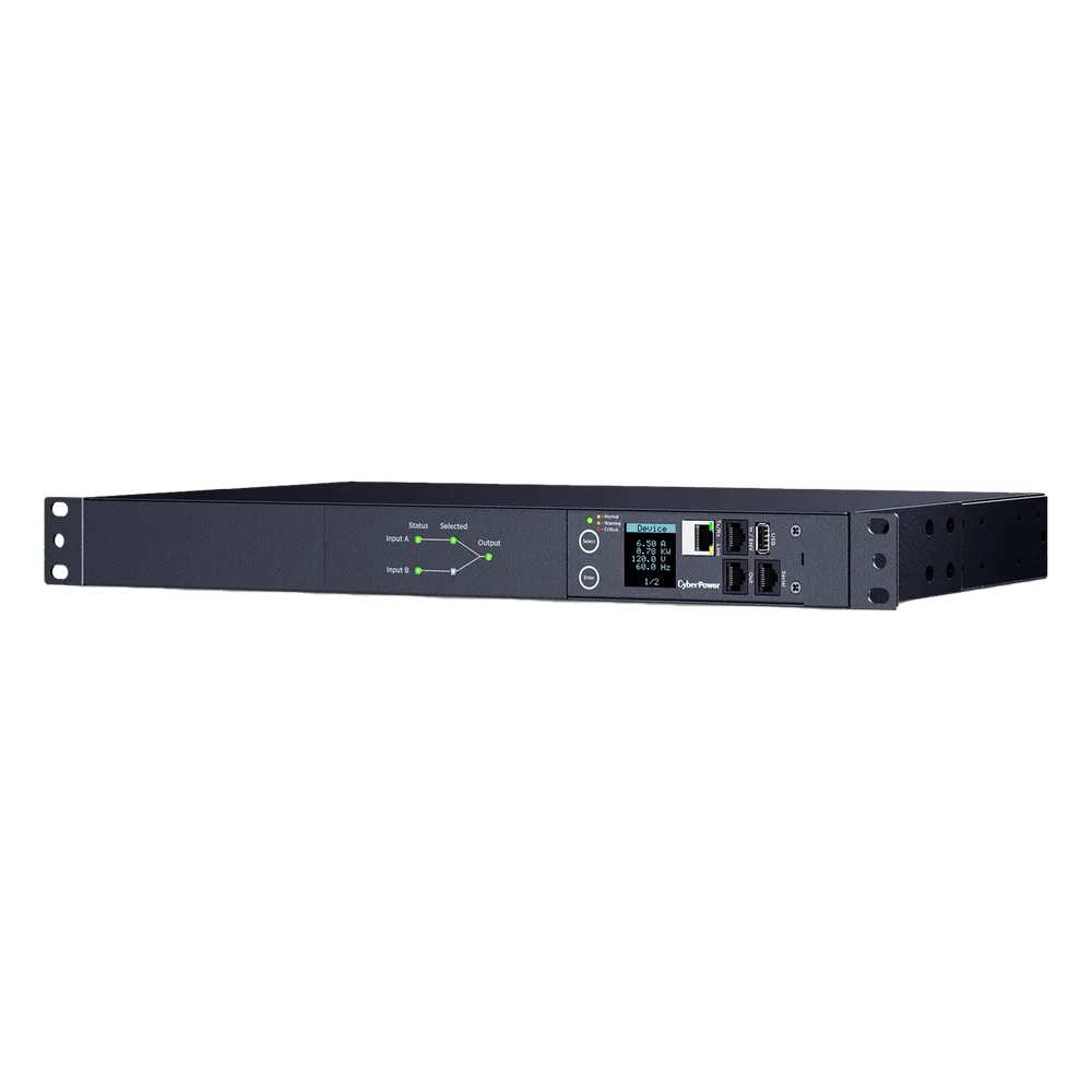 PDU ATS (Fuente Redundante Auto-transferible) Monitoreable, Para Distribución de Energía, 2 Entradas 120 Vca NEMA5-15P, Con 10 Salidas NEMA 5-15R, Horizontal 19in, 1UR – vista 3