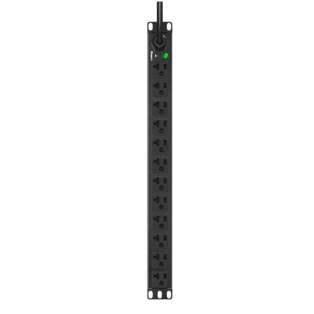 PDU ES2P Básico para Distribución de Energía, Enchufe de Entrada NEMA L5-20P, Con 12 Contactos NEMA 5-20R, Instalación Horizontal de 19in, 1UR, 20 Amp, 120 Vca – vista 2