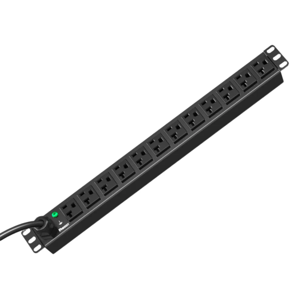 PDU ES2P Básico para Distribución de Energía, Enchufe de Entrada NEMA L5-20P, Con 12 Contactos NEMA 5-20R, Instalación Horizontal de 19in, 1UR, 20 Amp, 120 Vca – vista 3
