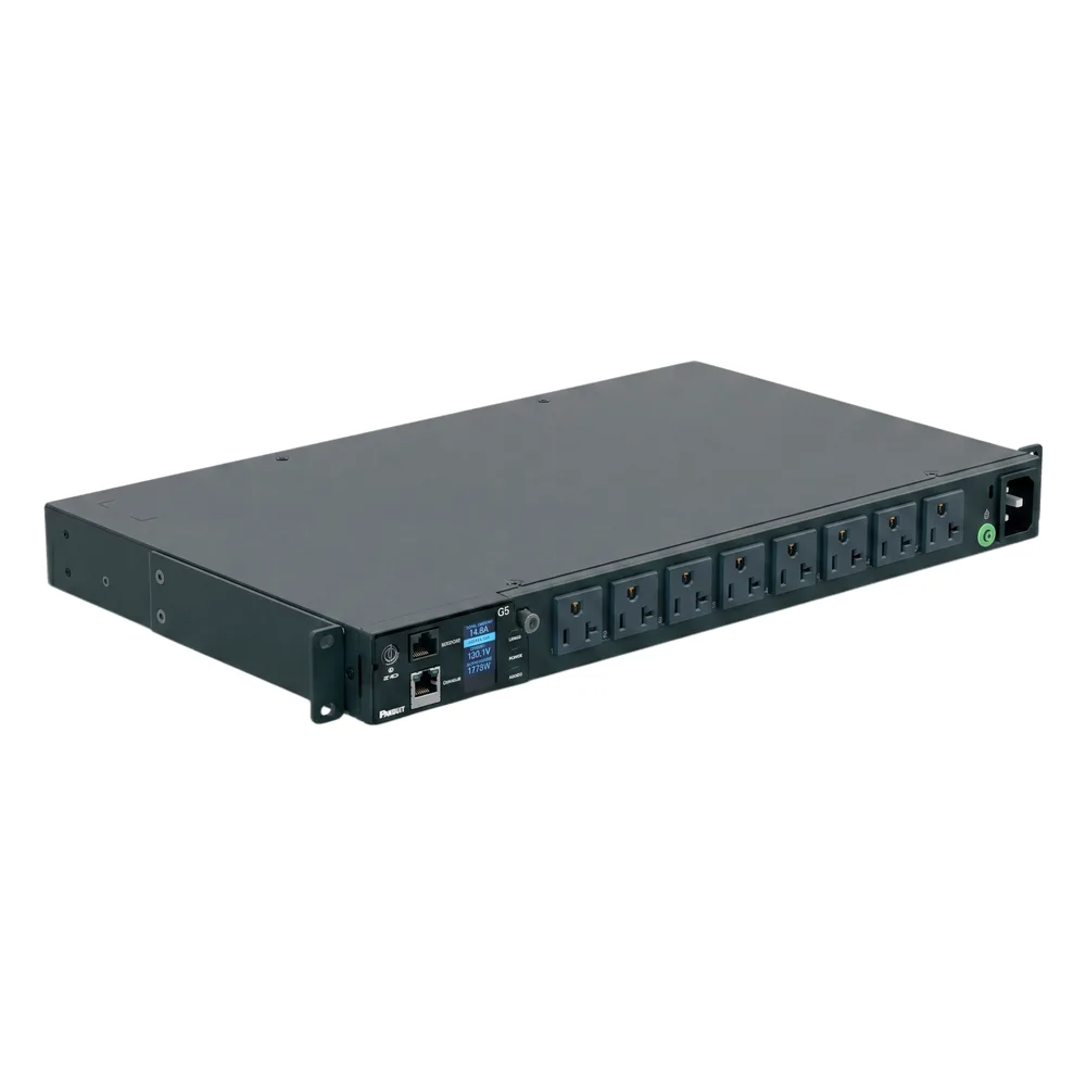 PDU G5 Monitoreable (MI) para Distribución de Energía, Enchufe de Entrada NEMA 5-15P, Con 8 Salidas 5-20R, Horizontal 19in, 120 Vca, 20 Amp, 1UR