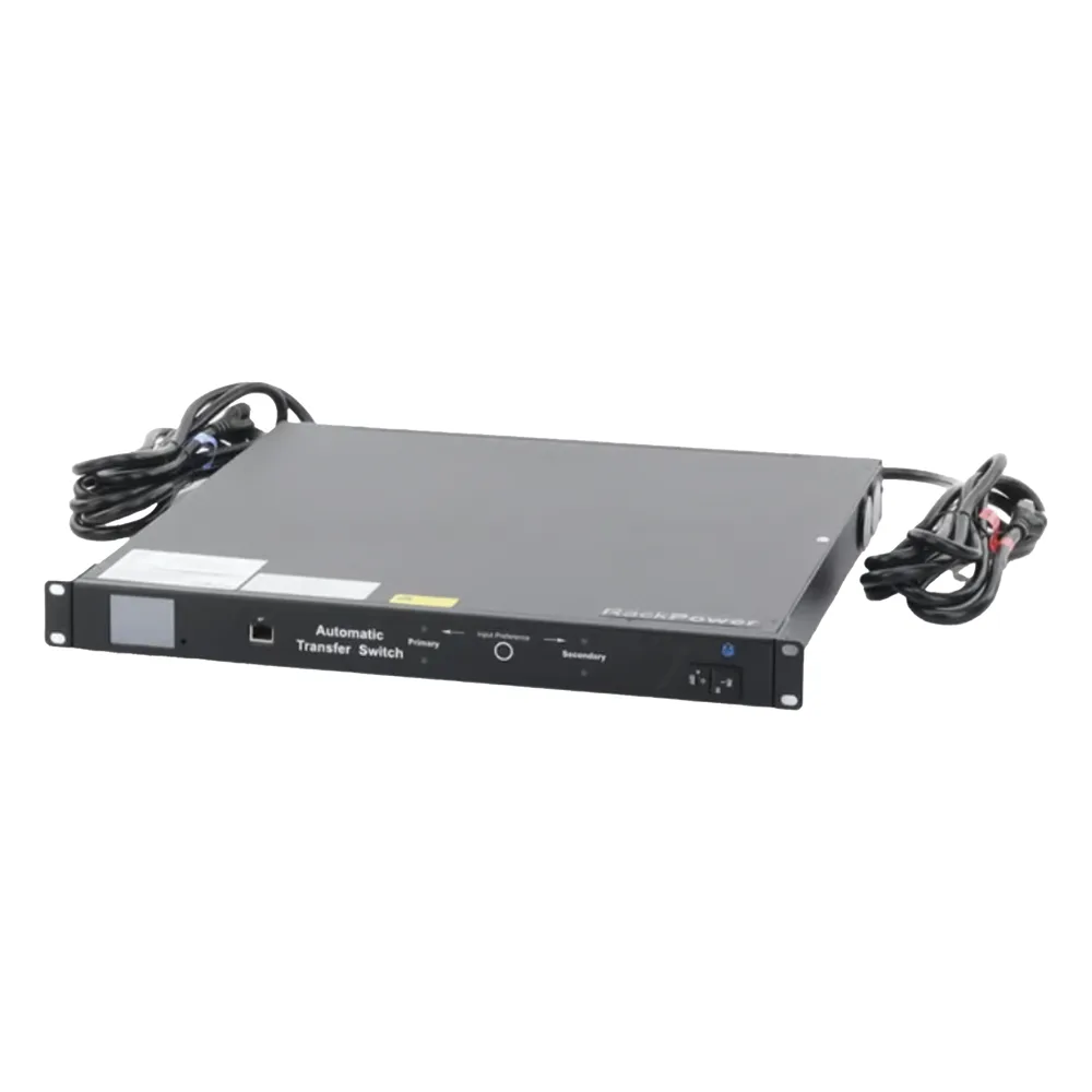 PDU Monitoreable de Transferencia Automática ATS (Fuente Redundante), Con 10 Salidas 5-15R, Enchufes de Entrada NEMA 5-15P, Instalación Horizontal de 19in, 1UR, 15 Amp, 120 Vca – vista 3