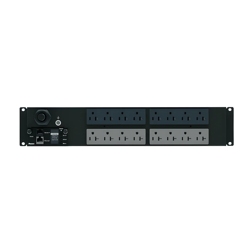 PDU Monitoreable (MI) para Distribución de Energía, Enchufe de Entrada NEMA L5-30P, Con 16 Salidas 5-20R, Horizontal 19 in, 120 Vca, 30 Amp, 2 UR – vista 3