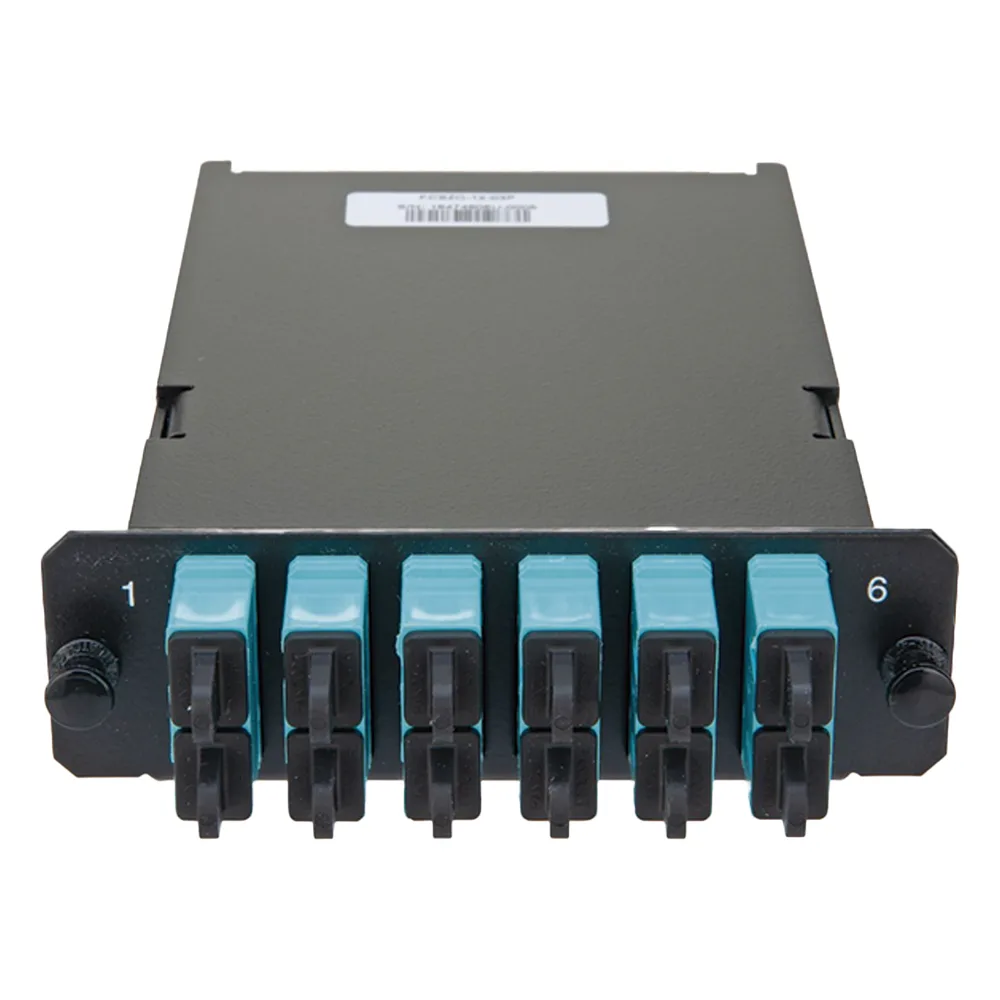 Placa Acopladora de Fibra Óptica FAP, Con 12 Pigtails y 6 Conectores SC Duplex (12 Fibras), Para Fibra Multimodo OM3/OM4, Color Aqua – vista 2