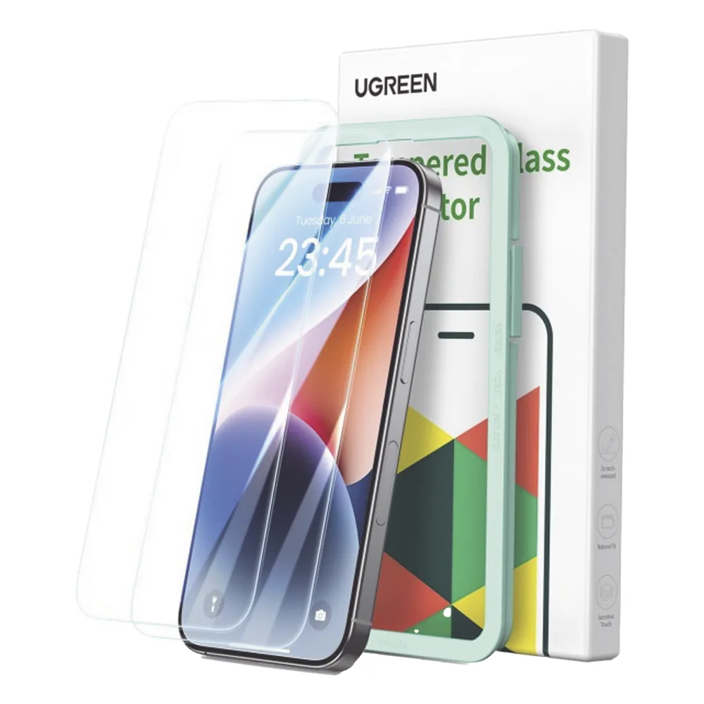 Protector de pantalla UGREEN HD con marco de instalación para iPhone 16 Pro (paquete de 2)