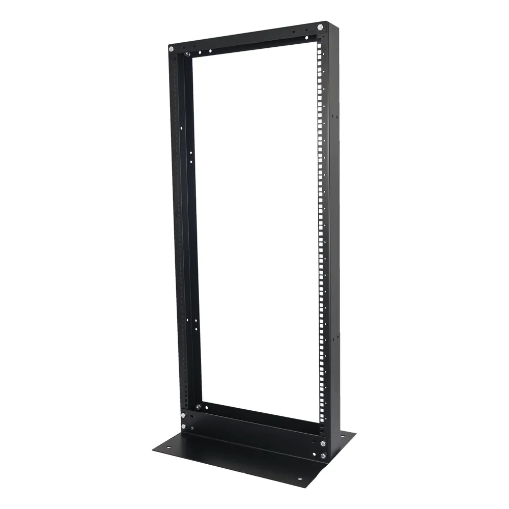 Rack de 2 Postes, Estándar 19", 24 Unidades, Fabricado en Acero, Base "L" para Anclar a Piso.