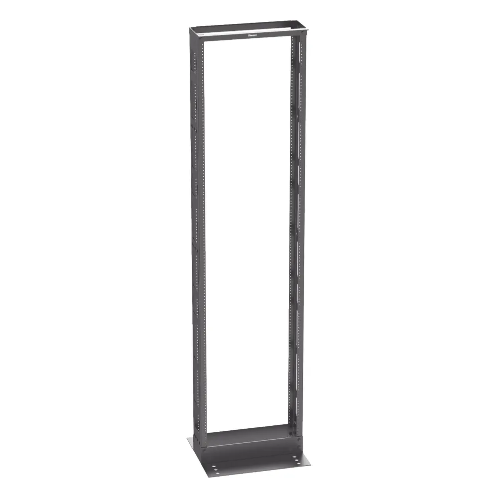 Rack de Dos Postes Estándar de 19 in, Rieles Numerados y Roscados #12-24, 6 in de Profundidad, Fabricado en Acero, 45 Unidades de Rack, Color Negro