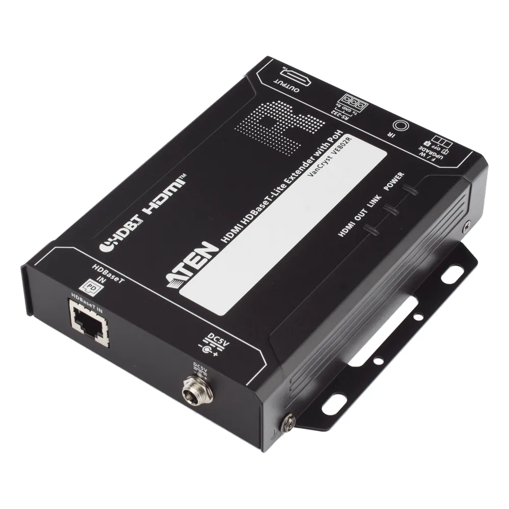 Receptor HDMI HDBaseT-Lite con PoH | 4K a 35 m (Cat 5e/6) / 40 m (Cat 6a/ATEN 2L-2910 Cat6); 1080p a 60 m (Cat 5e/6) / 70 m (Cat 6a/ATEN 2L-2910 Cat6) | HDBaseT Clase B | PoH PD | – vista 5