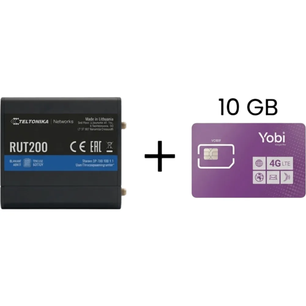 Router Teltonika LTE/4G RUT200 + SIM de YOBI de 10GB por Mes durante un año de servicio (solo datos)