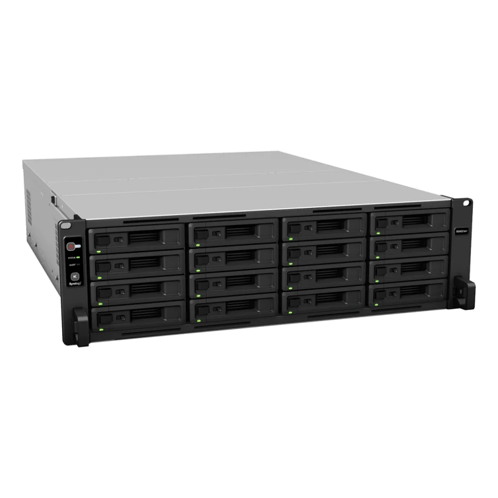 Servidor de Almacenamiento Synology RackStation RS4021xs+ | 16 Bahías | Procesador Intel Xeon D-1541 de 8 Núcleos | Memoria 16 GB Ampliable a 64 GB | RAID F1, 0, 1, 5, 6, 10 | 403,000 IOPS | 6,200 MB/s Lectura Secuencial | Energía Red – vista 3