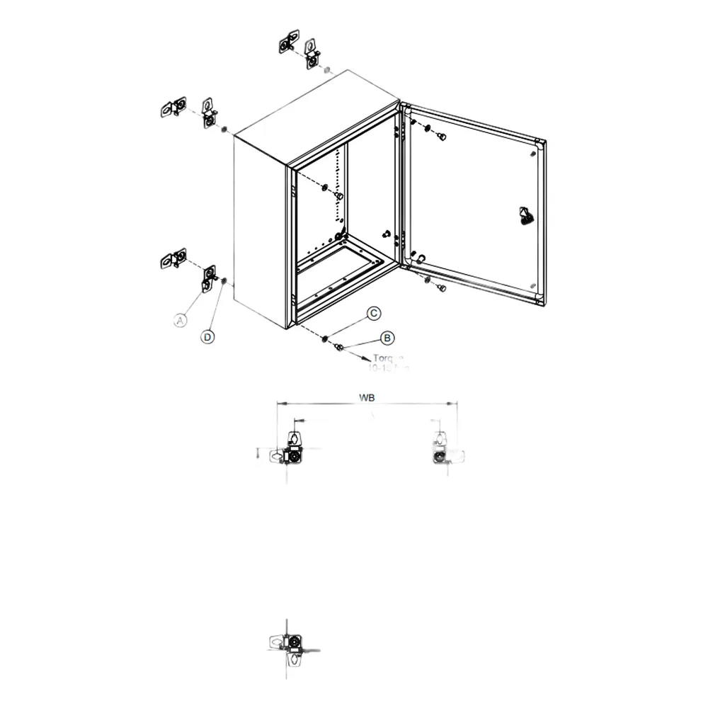 Soporte de Montaje en Pared para Gabinetes NEMA / Brackets Externos AW / Acero Suave Zincado 3 mm / 36x76x21 mm (1.42x2.99x0.83 in) / Incluye 4 Unidades con Accesorios / Mantiene Protección NEMA / IP – vista 2