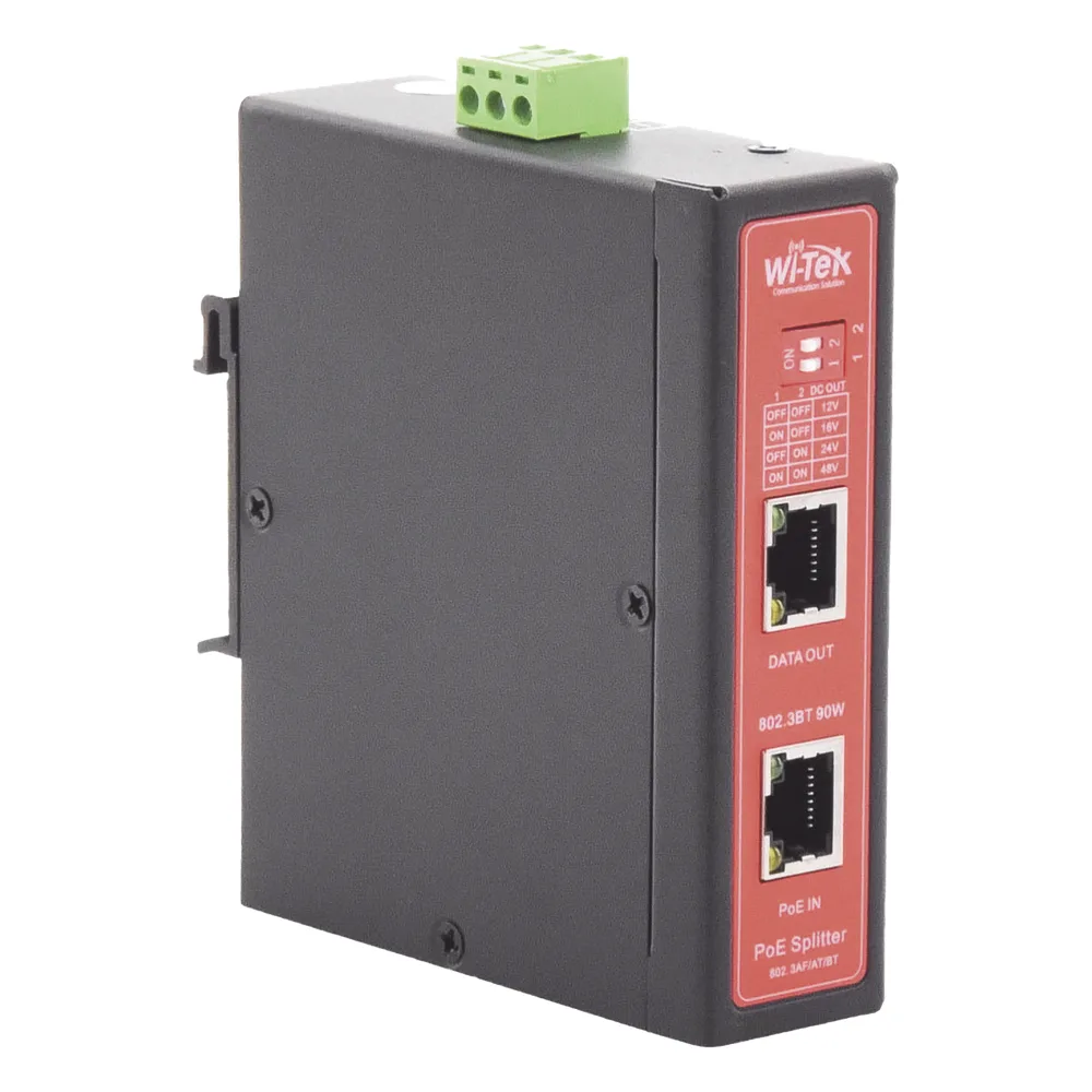 Splitter PoE IN hasta 90 W / Salida DC 12v/16V/24v o 48V / Carcasa metálica / Industrial soporte para riel DIN / Aplicaciones CCTV – vista 4