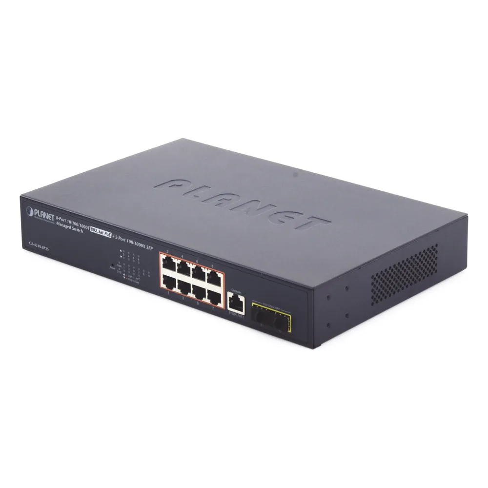 Switch Administrable Capa 2, 8 Puertos PoE 802.3af/at Gigabit, 140 W Max, 2 Puertos SFP, Modo Extendido Hasta 250 m, Soporta Administración en Nube CloudNMS ( HW Rev. 3.0 en Adelante). – vista 2