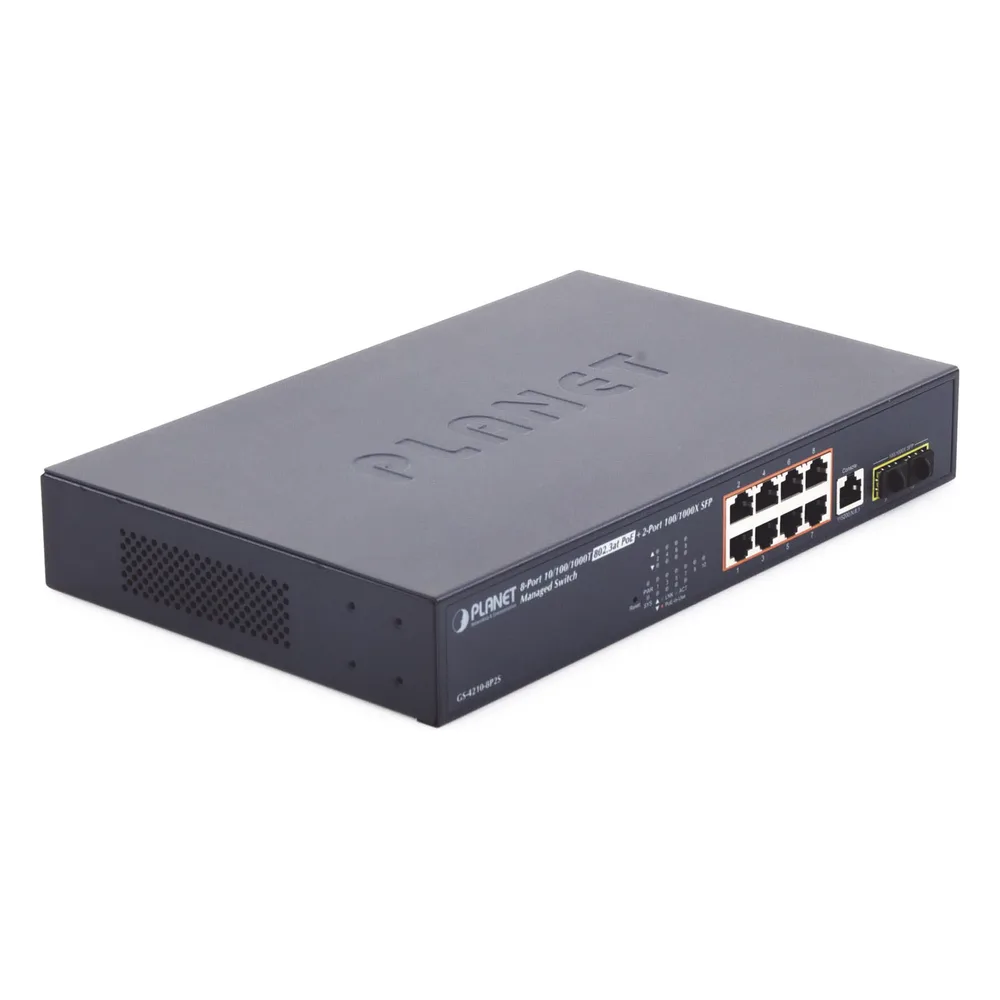 Switch Administrable Capa 2, 8 Puertos PoE 802.3af/at Gigabit, 140 W Max, 2 Puertos SFP, Modo Extendido Hasta 250 m, Soporta Administración en Nube CloudNMS ( HW Rev. 3.0 en Adelante). – vista 3