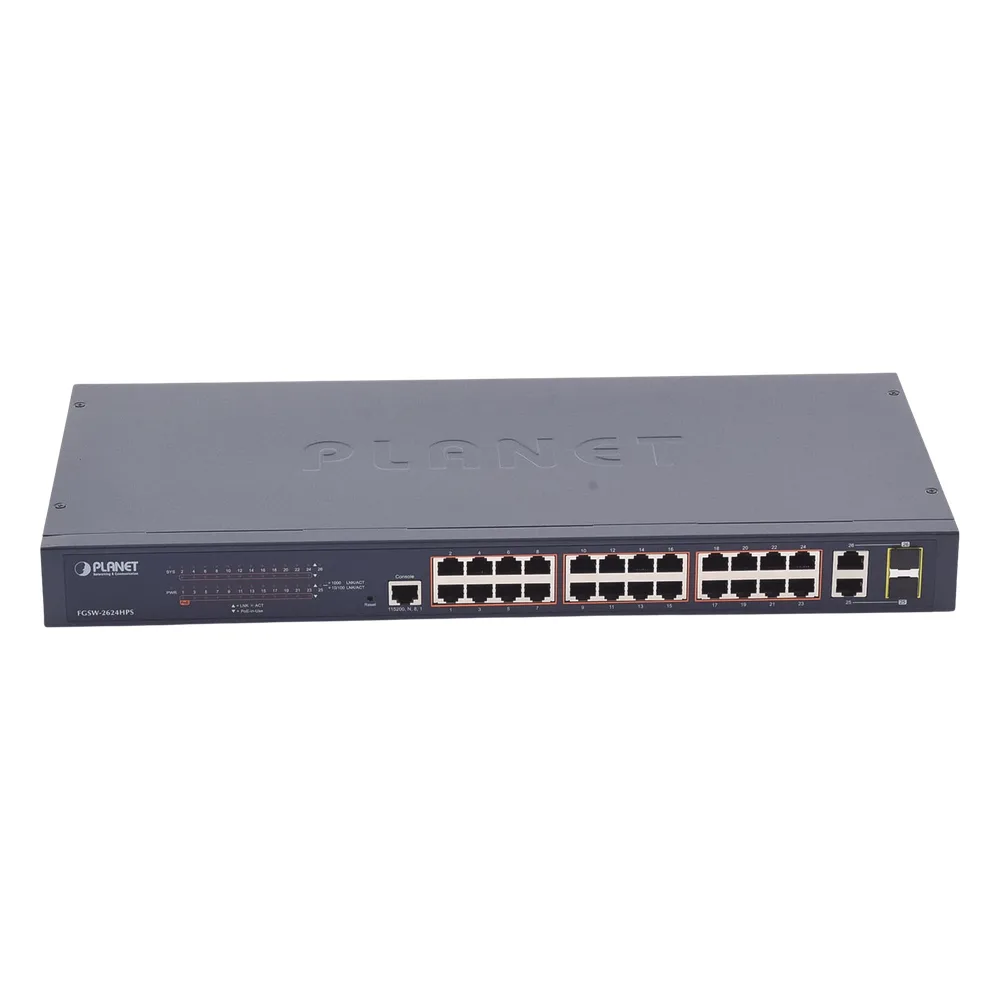 Switch administrable de 24 puertos 10/100TX PoE+ y 2 puertos combo TP/SFP Gigabit – vista 2