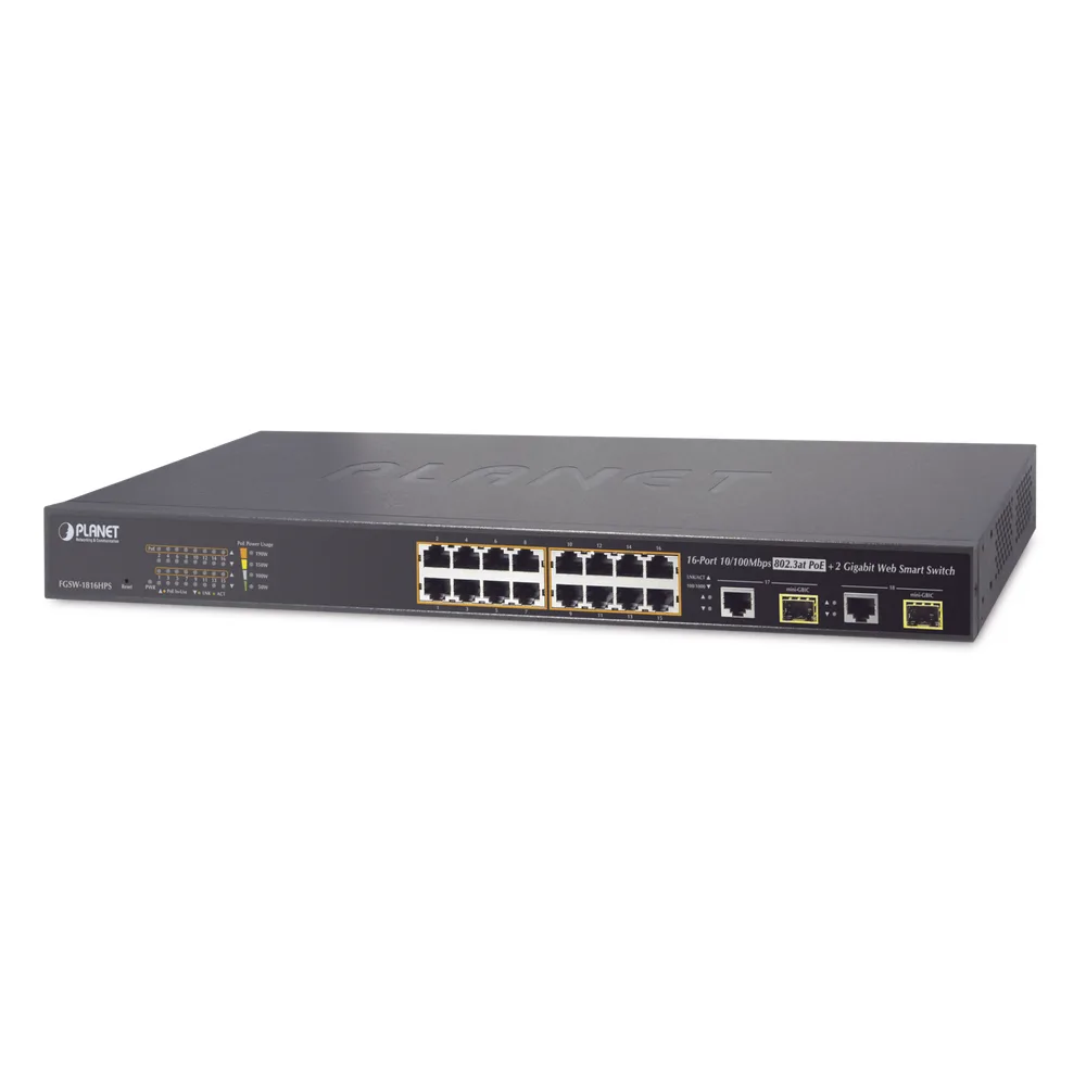 Switch Administrable L2 de 16 Puertos PoE+ y 2 Puertos Compartidos Gigabit TP/SFP