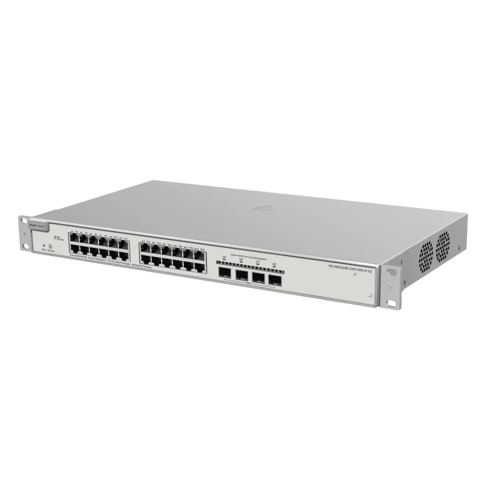 Switch Administrable PoE Capa 2+ Plus, con 24 puertos Gigabit PoE 802.3af/at + 4 SFP+ para fibra 10Gb, gestión gratuita desde la nube, 370w