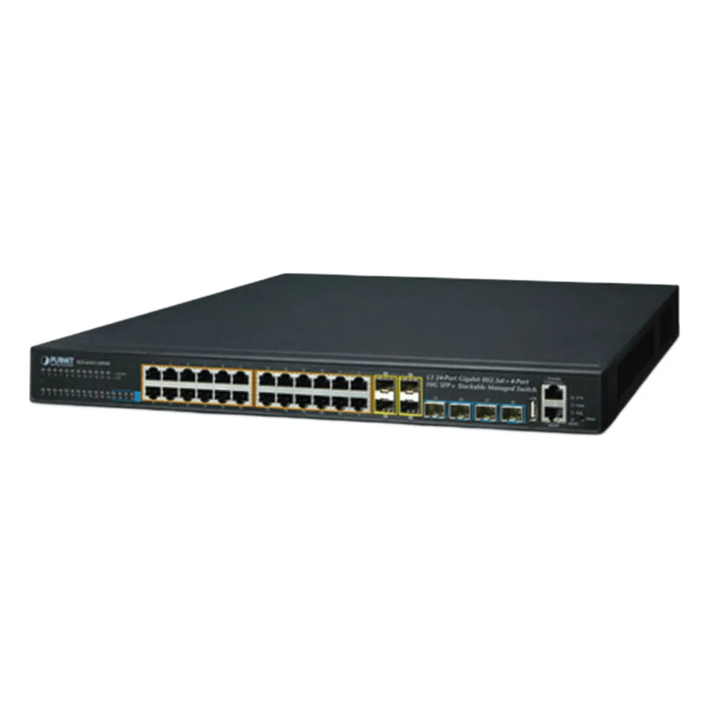Switch Administrable Stacking Capa 3, 24 Puertos PoE 802.3af/at 10/100/1000T, Hasta 370 W, 4 Puertos 10G SFP+