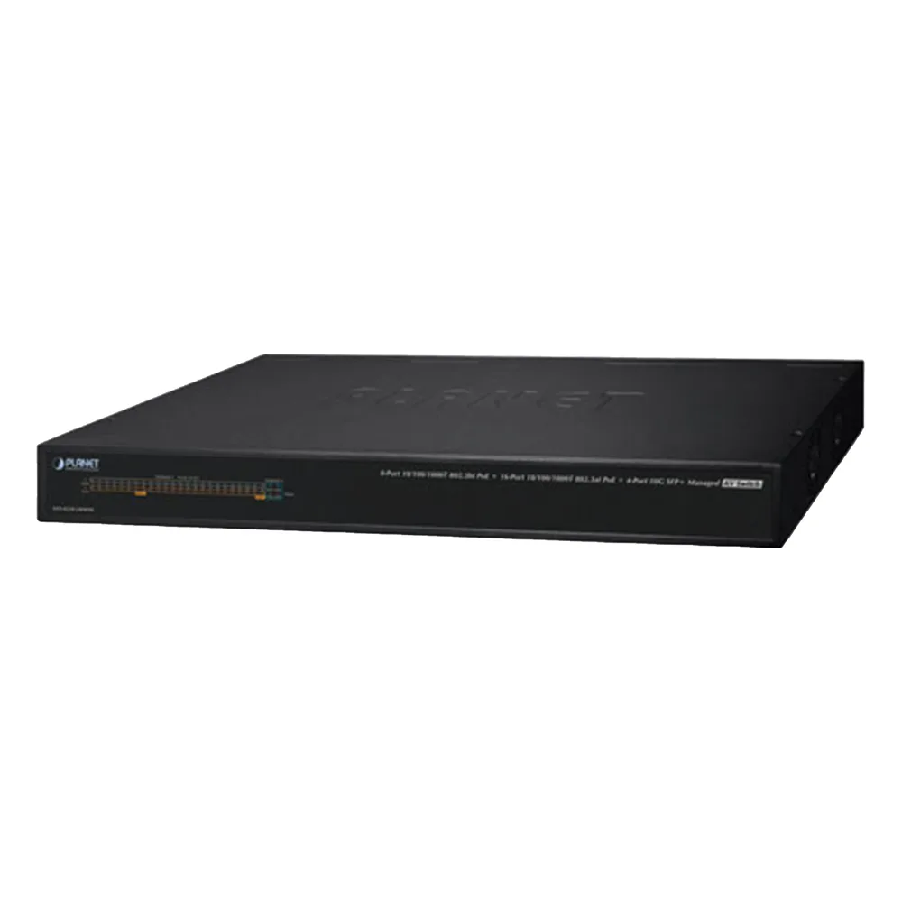 Switch AV Profesional para Integraciones Audiovisuales, , 8 Puertos PoE Gigabit 802.3bt, 16 Puertos PoE Gigabit 802.3at, 4 Puertos SFP 10 G, Hasta 450 W de Potencia