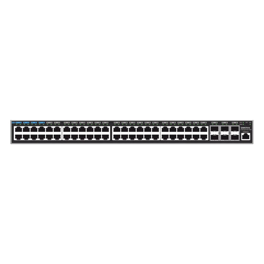 Switch Capa 3 Administrable / 48 puertos 10/100/1000 Mbps + 6 Puertos SFP+ de 10 Gigabits / Compatible con GWN Cloud.