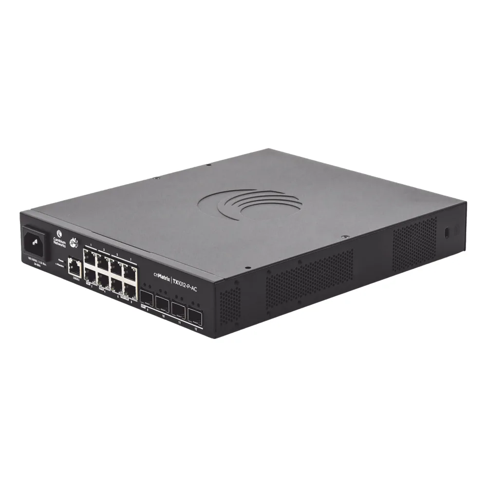 Switch cnMatrix TX1012-AC-P PoE Ideal para WISP / 8 Puertos Gigabit PoE + 4 SFP+ / PoE Budget 200W /Capa 2 y Capa 3
